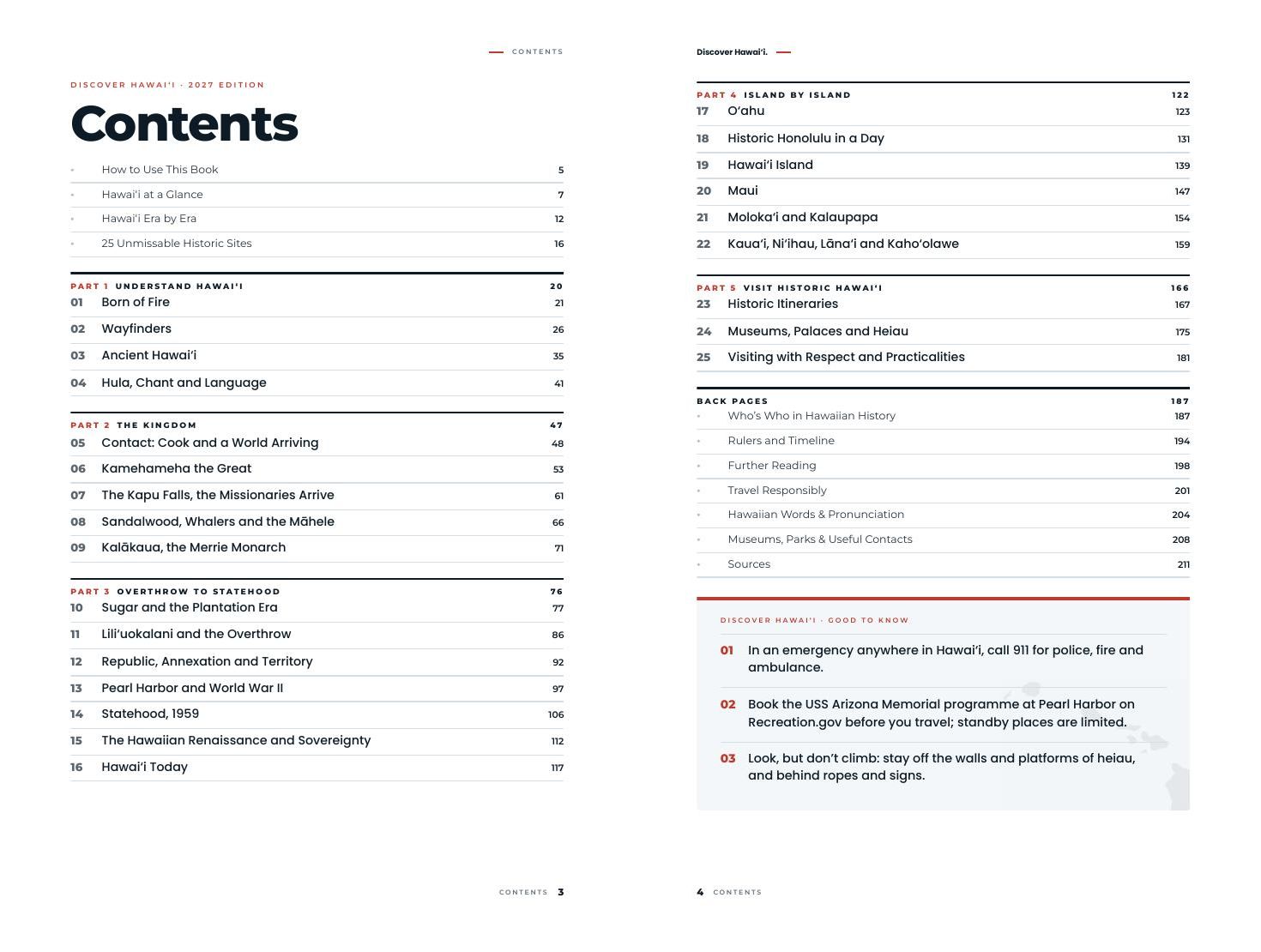 Inside the book: The contents: five parts, 25 chapters and the back pages