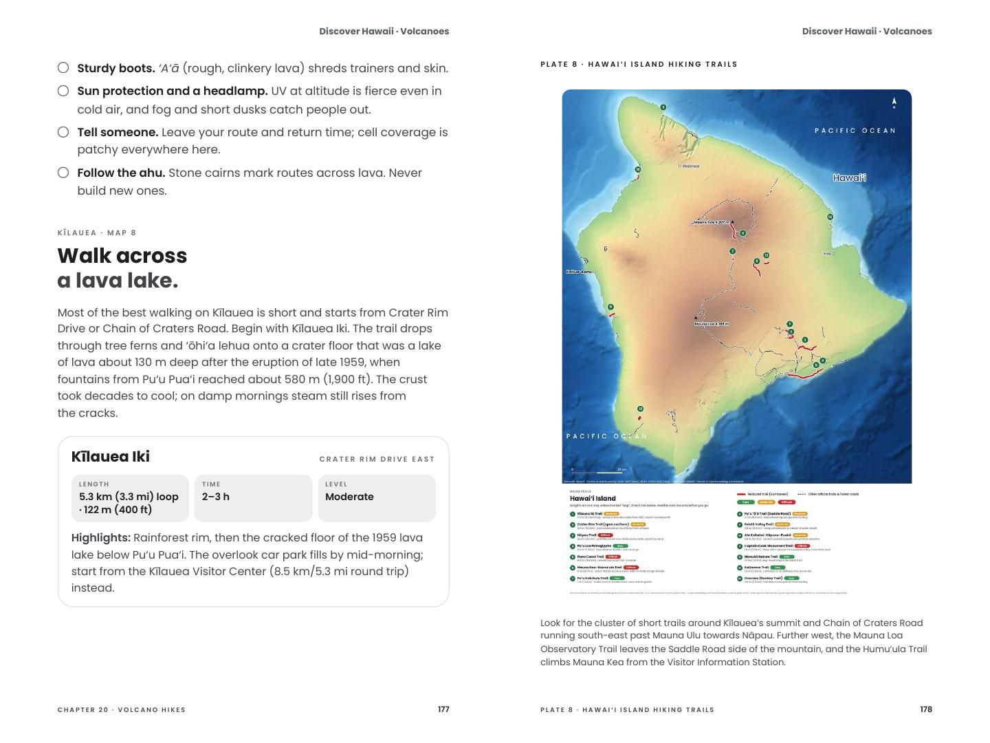 Inside the book: The Great Volcano Hikes, with the Hawaiʻi Island trail map