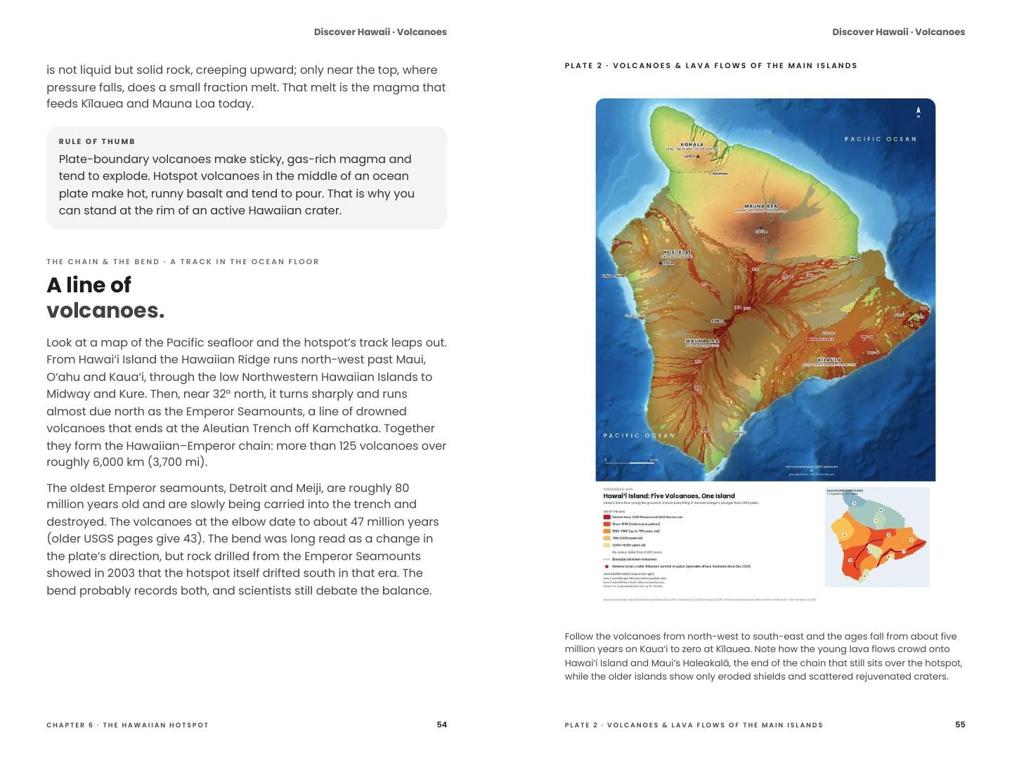 Inside the book: Born of Fire, with the map of the volcanoes and lava flows