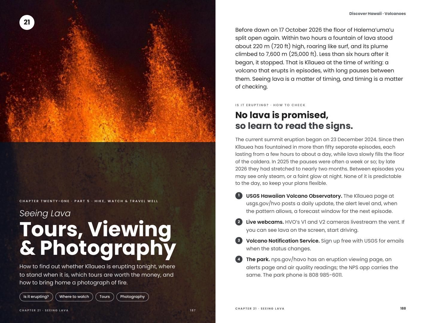 Inside the book: Chapter 21, seeing lava: tours, viewing and photography
