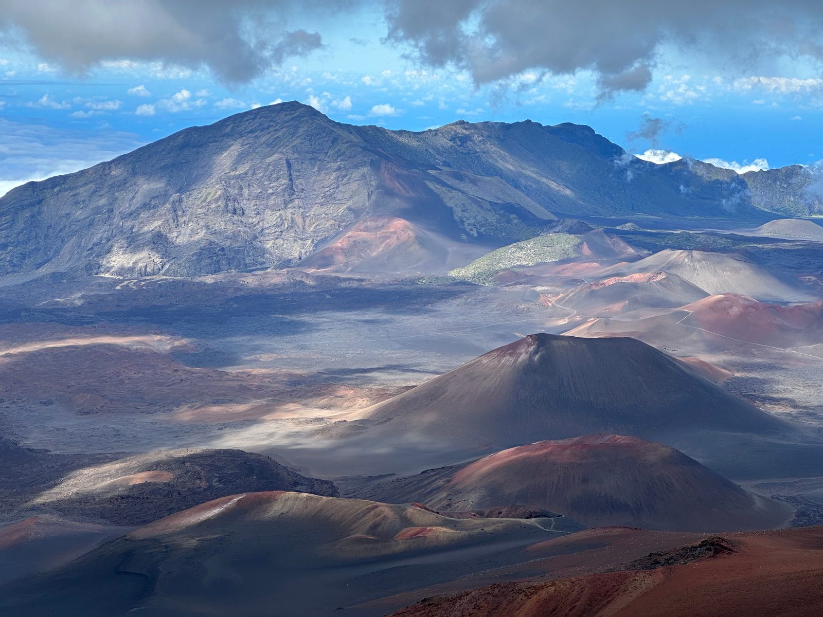 Red and grey cinder cones inside Haleakala crater on Maui