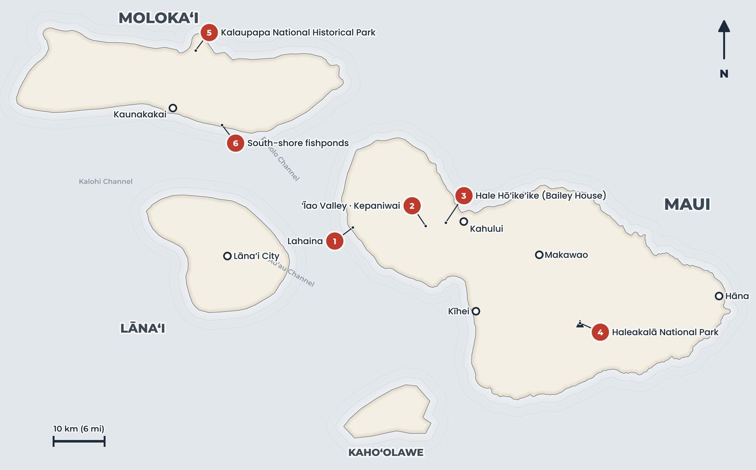 Map of Maui Nui showing Molokaʻi, Lānaʻi, Maui and small Kahoʻolawe to the south-west of Maui